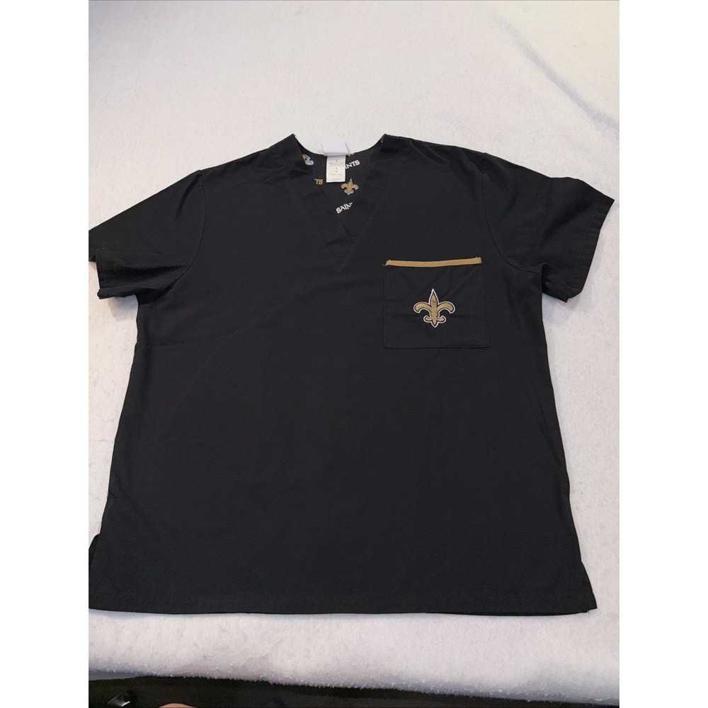 Scrubs Scrub Top Unisex NFL New Orleans Saints Black Size Small One Pocket